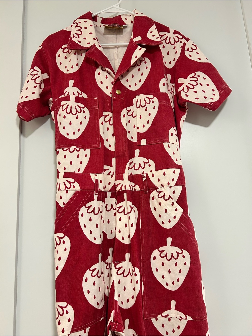 Big Bud Press Strawberry-Print Short-Sleeve Jumpsuit (Never worn!) - Picture 2 of 5